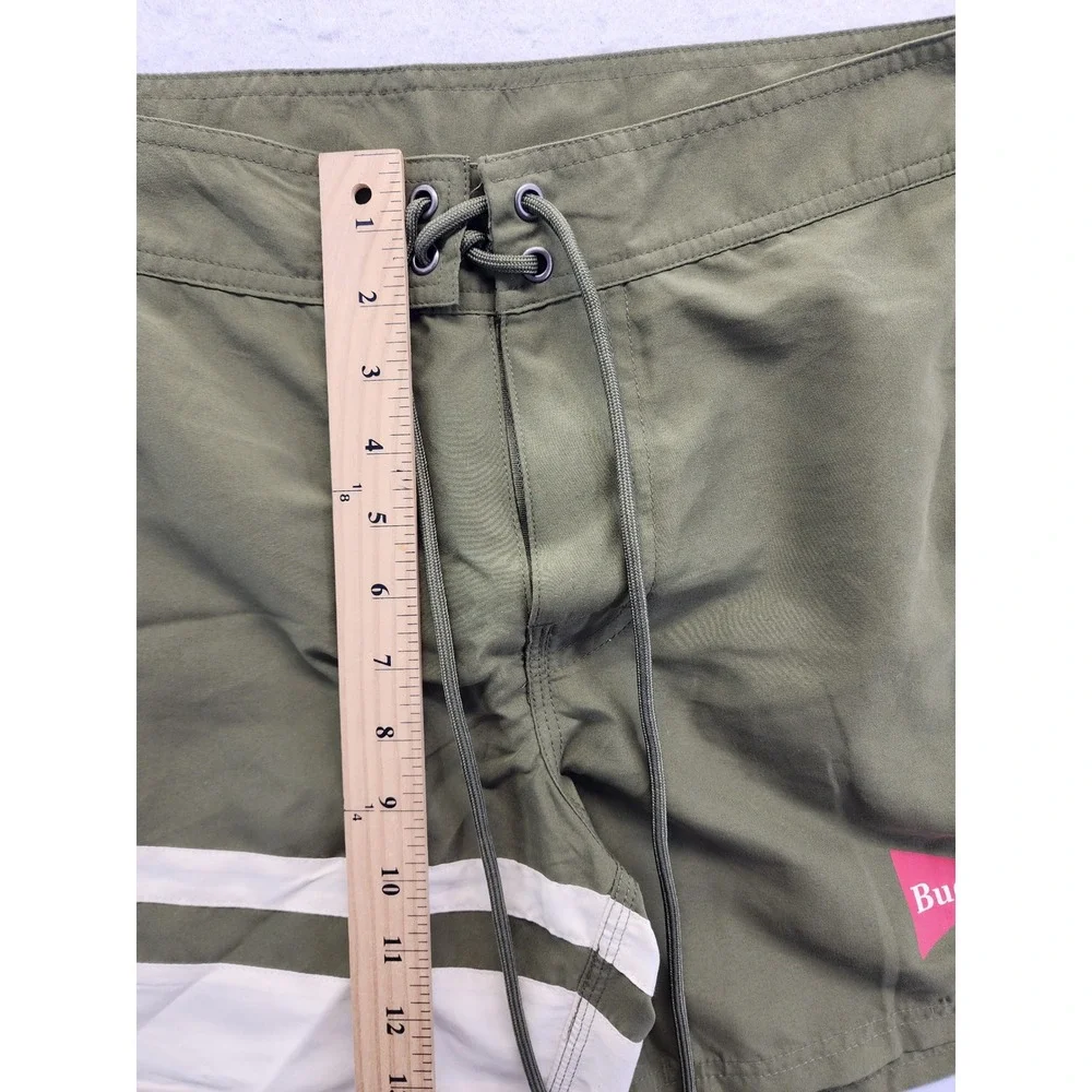 PacSun Budweiser Board Shorts Green Striped Swim Trunks Size 30